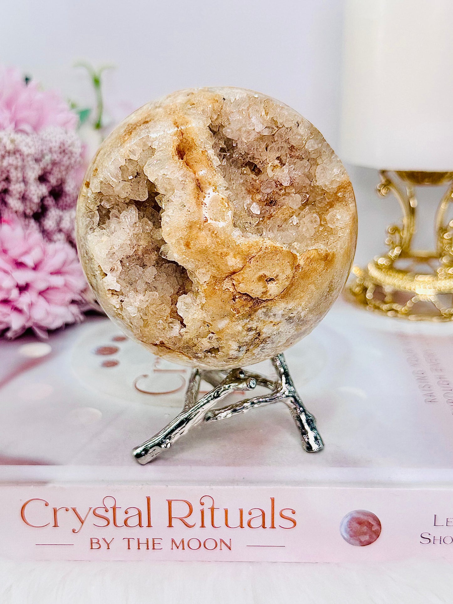 ⚜️ SALE ⚜️ Stunning Large 522gram Druzy Pink Amethyst Sphere On Silver Stand