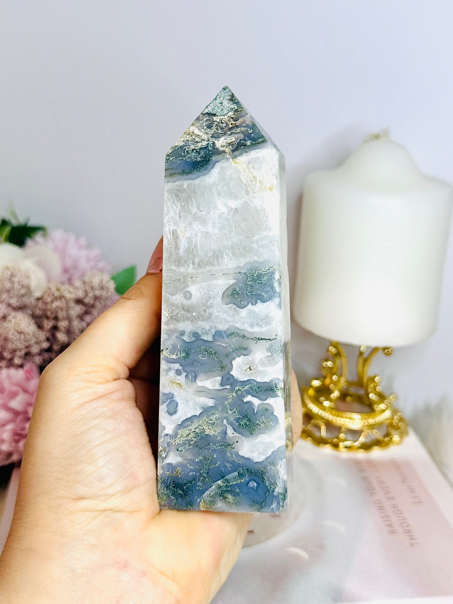 Moss Agate Druzy Tower 13.5cm 401g