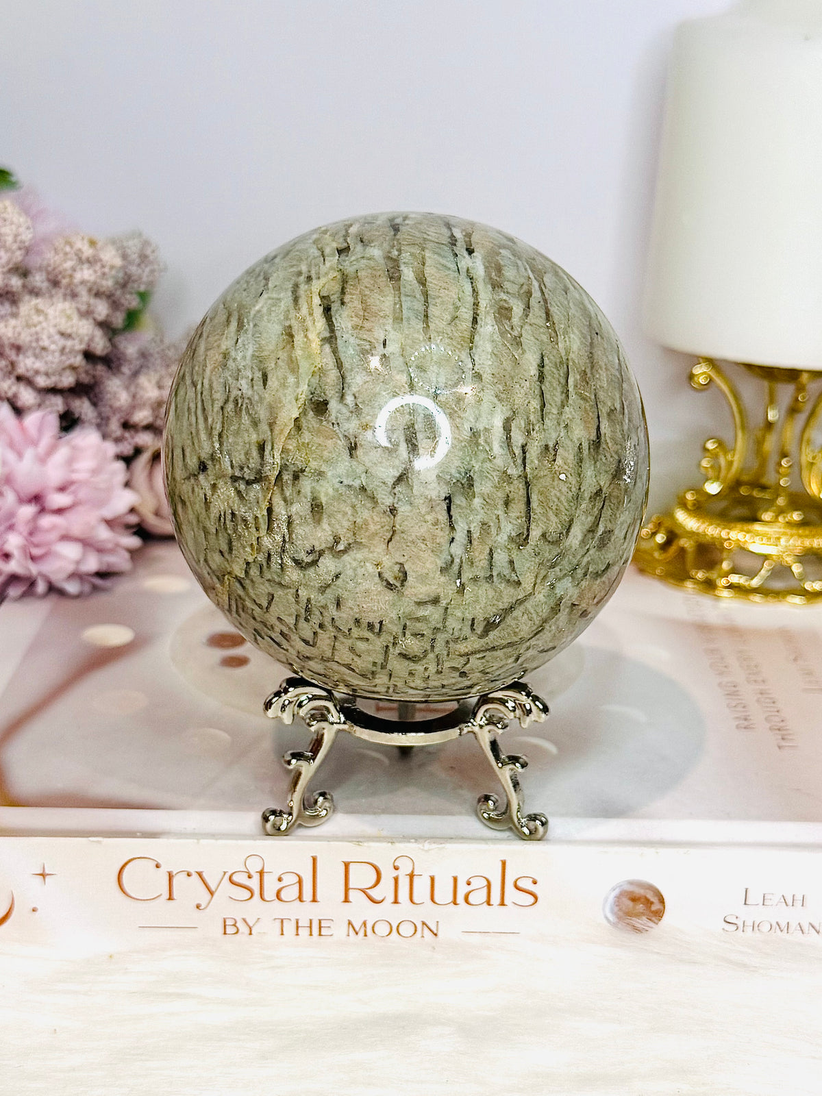 Large Graphic Feldspa Flashy Sphere On Stand 840g