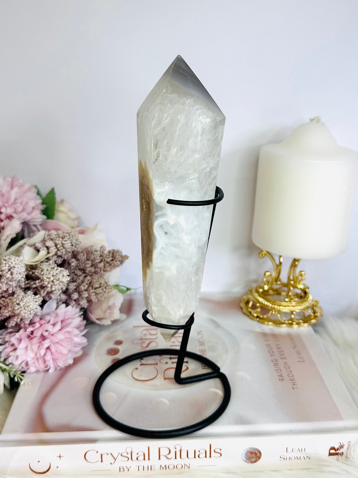 Large Druzy Agate Double Terminated Point On Stand 21cm (inc stand)