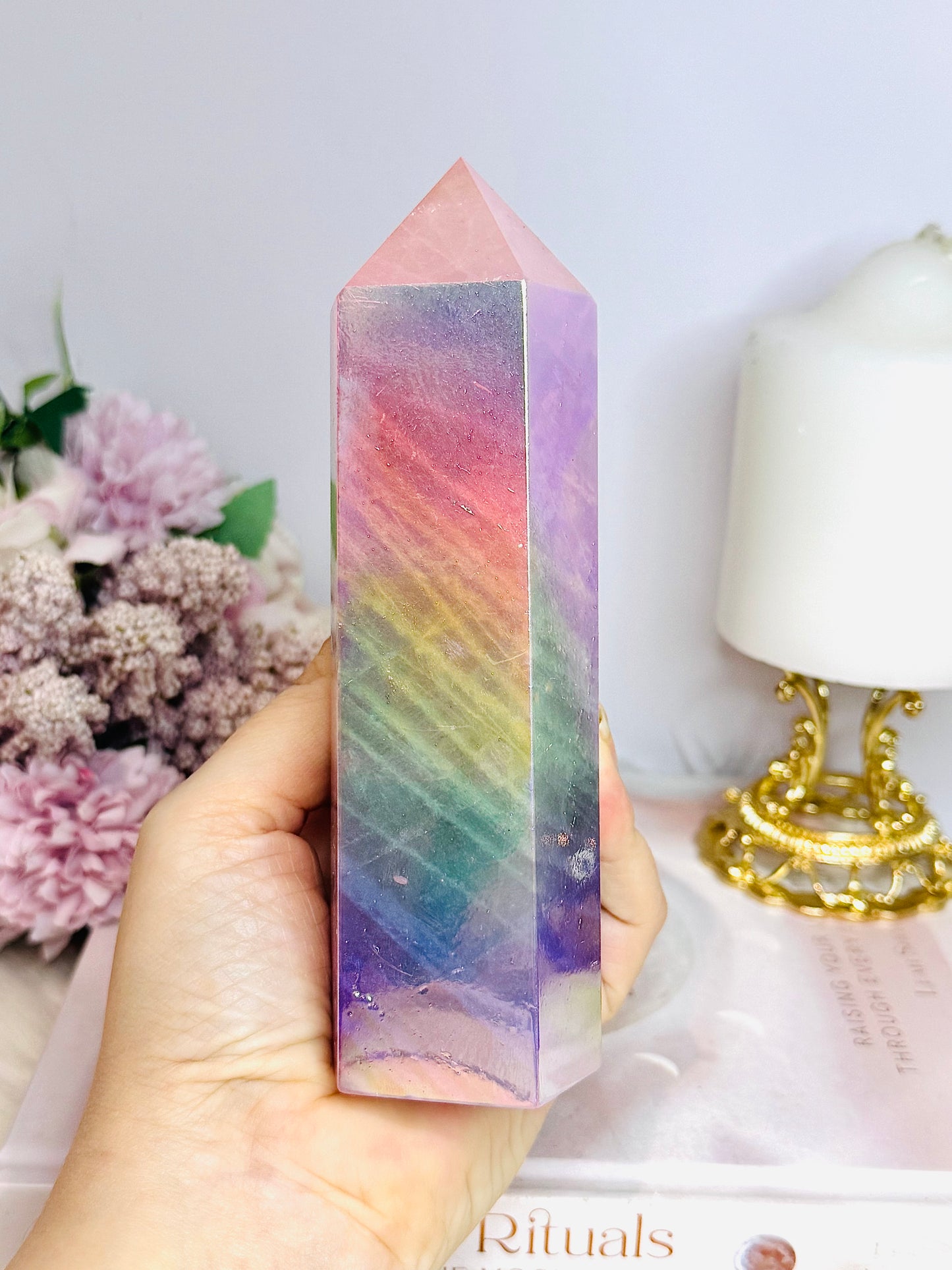 Large Angel Aura Chunky Rose Quartz Tower 16cm 597g