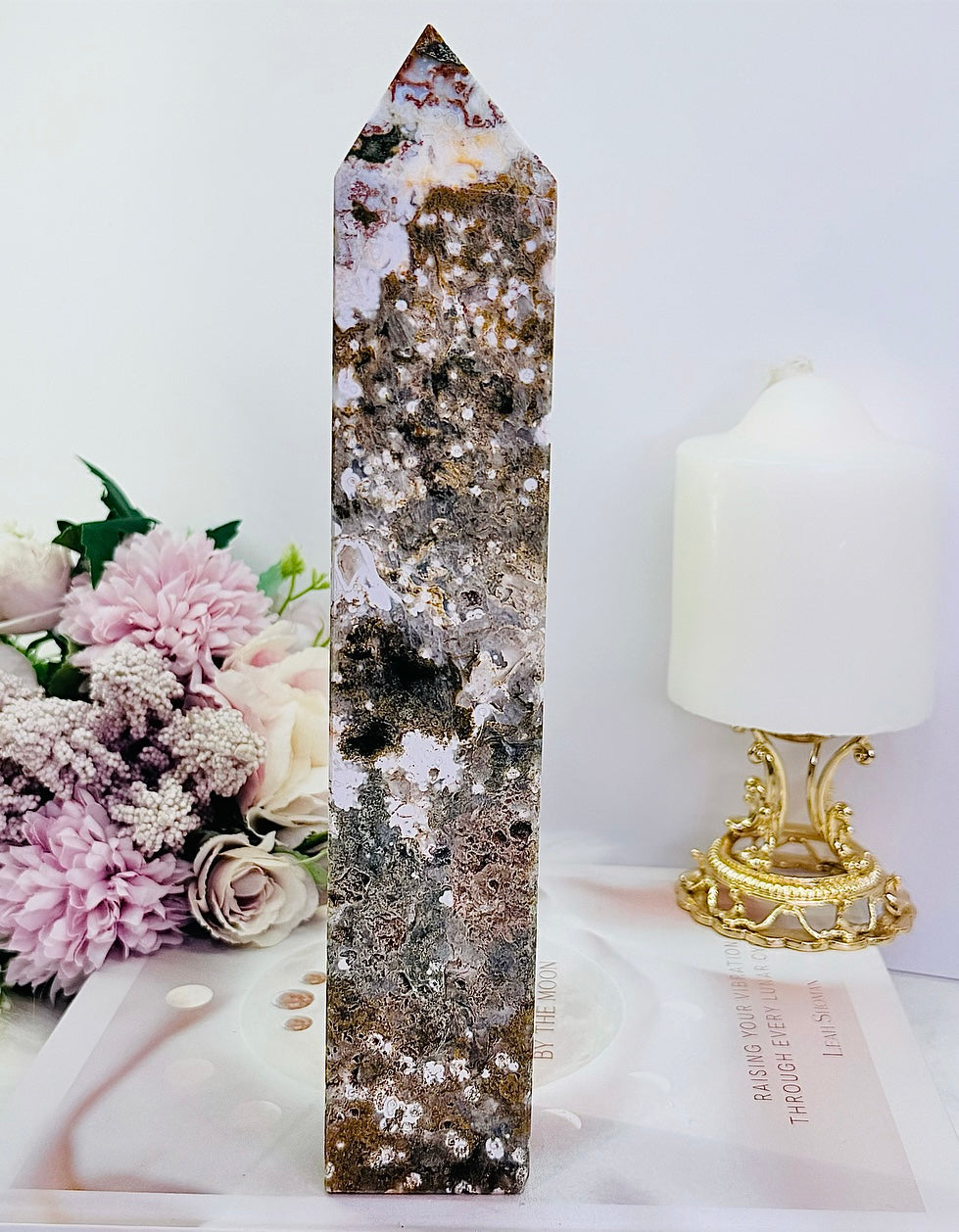 Large Chunky 24cm 793gram Druzy Orbicular Ocean Jasper Tower