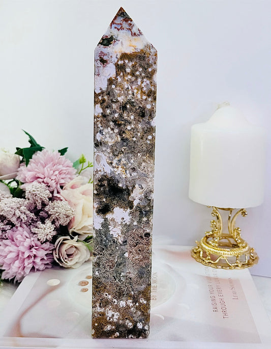 Large Chunky 24cm 793gram Druzy Orbicular Ocean Jasper Tower