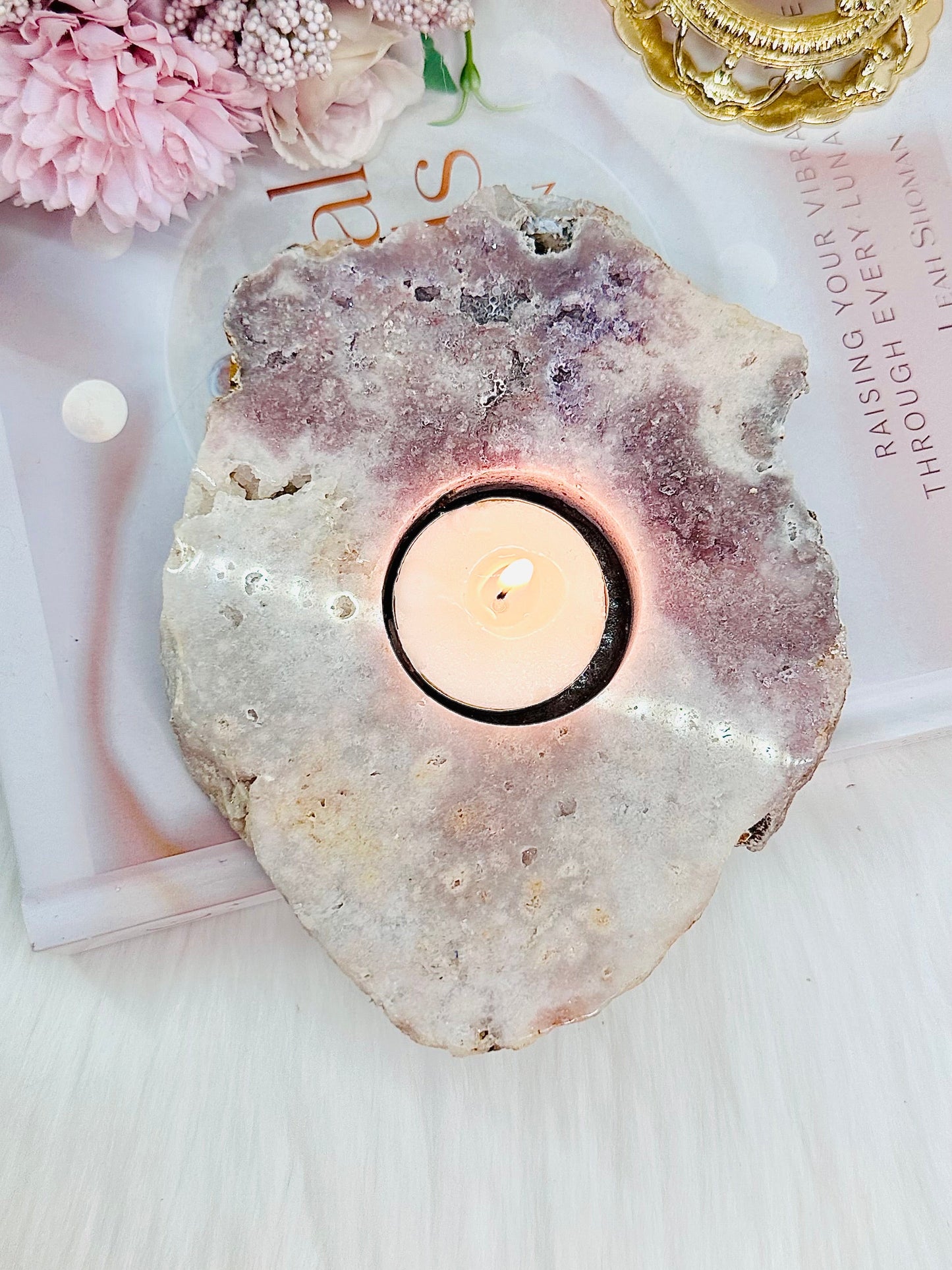 Pink Amethyst Large Natural Candle Holder 16cm