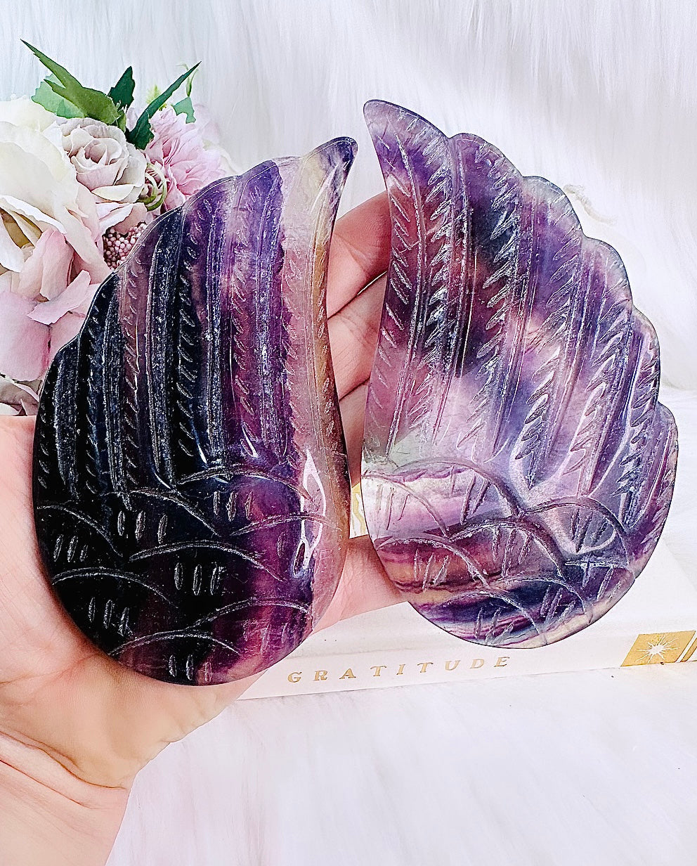 Purple Fluorite Wings on Gold Stand 20cm Tall (Inc Stand)