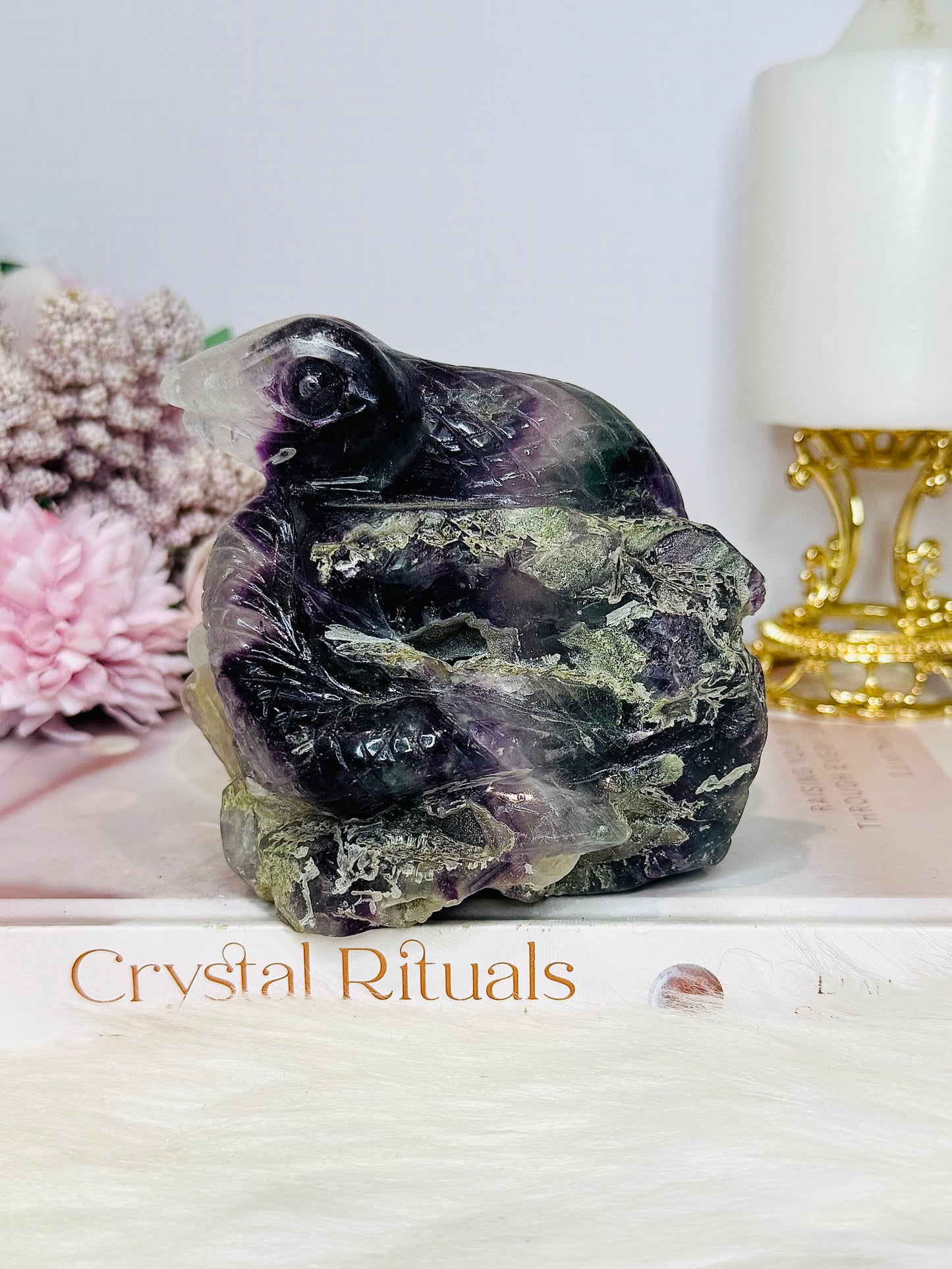 Rainbow Fluorite Carved Snake 662grams