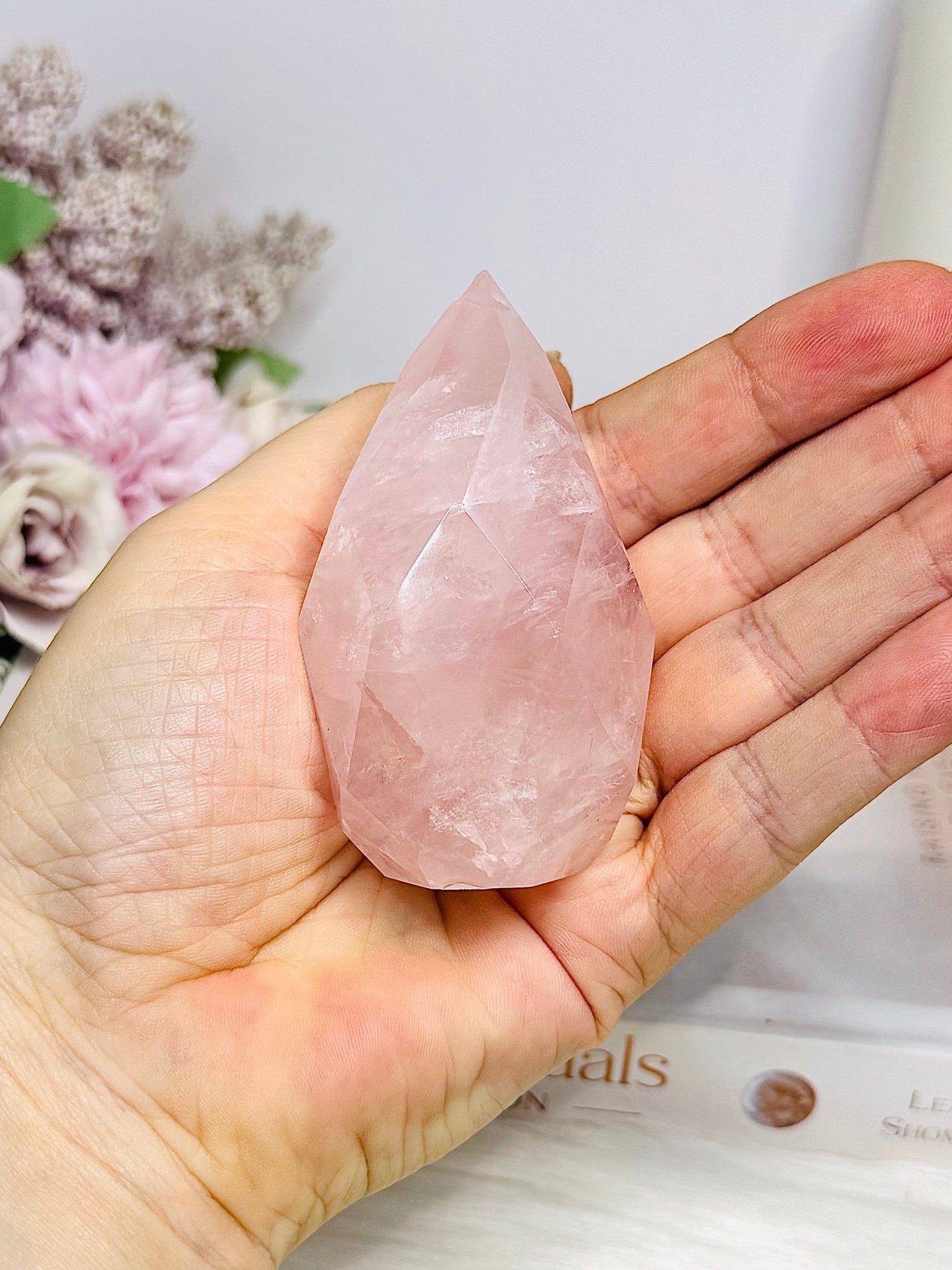 Rose Quartz Carved Faceted Diamond on Stand 15cm