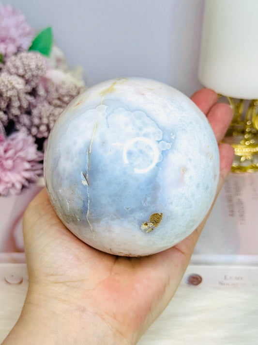 Large Agate Sphere with Blue Hues on Stand 860g