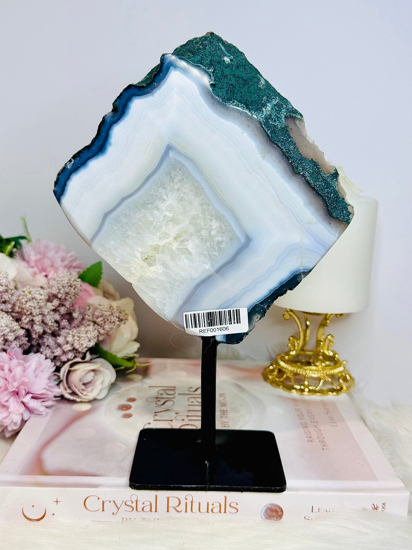 Large Natural Blue Agate Slab On Stand 23cm