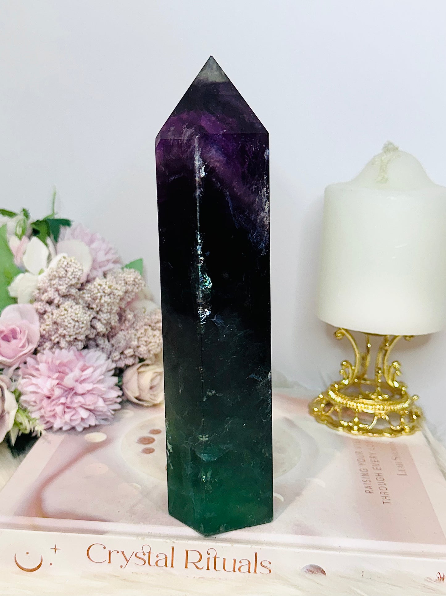 Large Purple & Green Chunky Fluorite Tower with Rainbows 19.5cm 943g