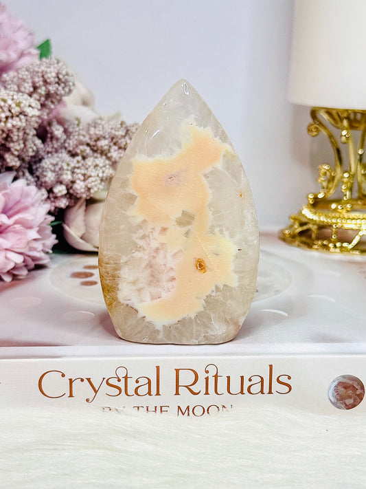 Natural 8cm Flower Agate Carved Flame | Freeform