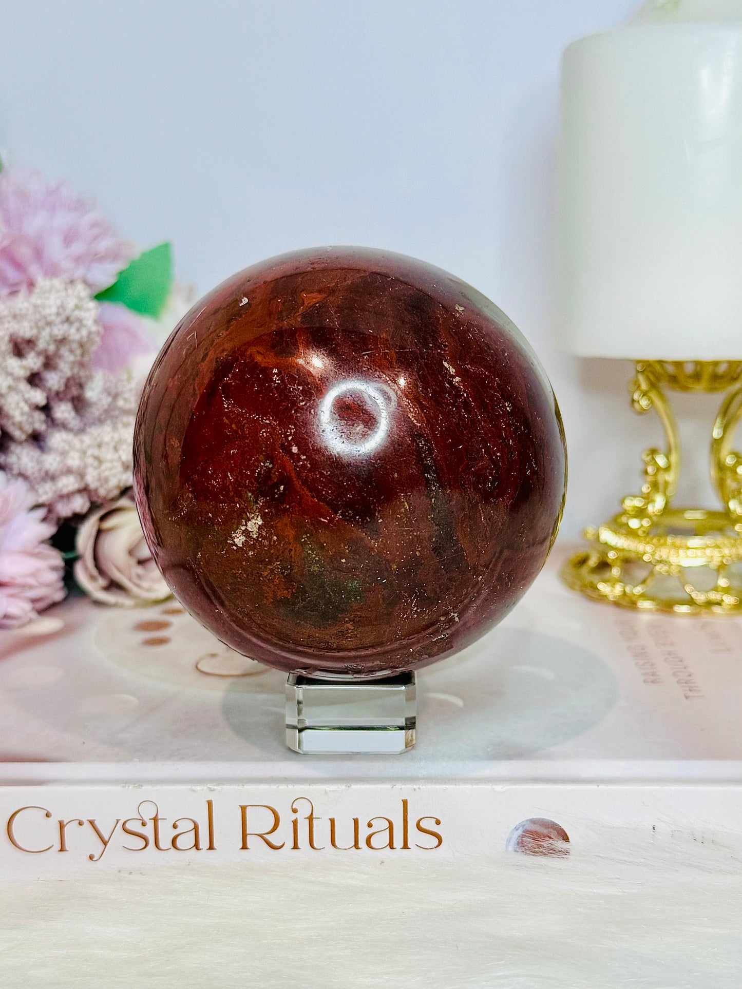 Large Petrified Wood Sphere on Stand 731g