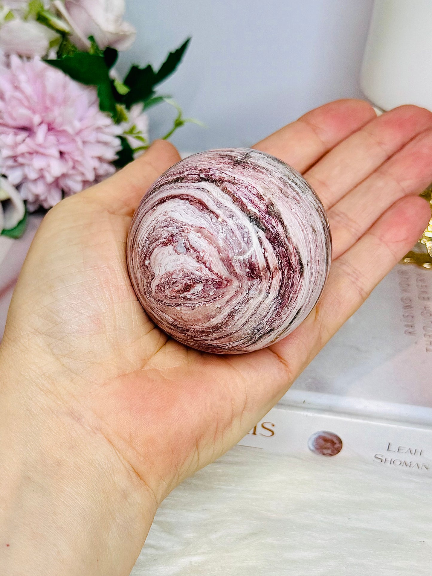 Pink Jasper Sphere on Stand 266g