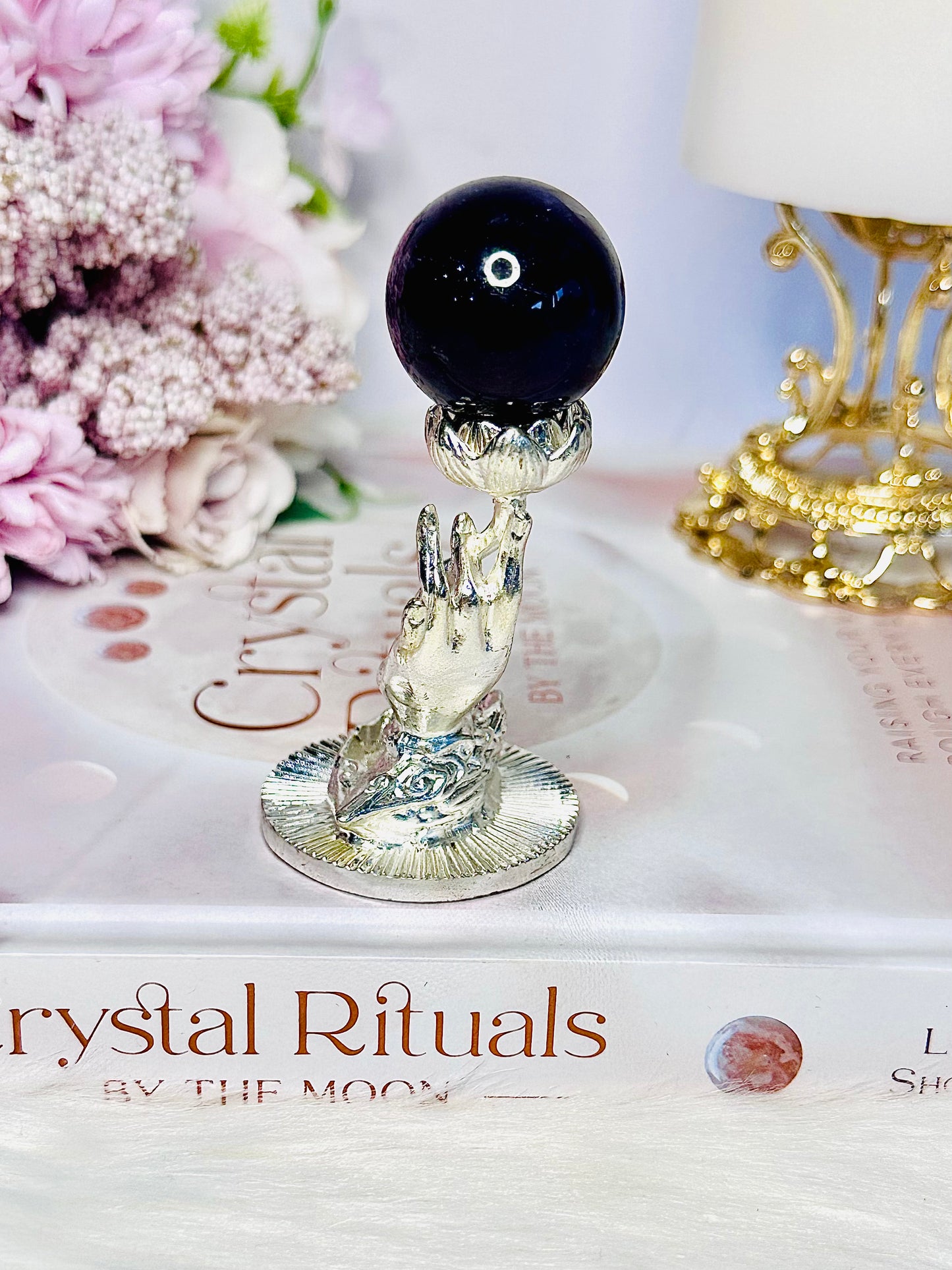 Gorgeous Silver Hand Stand with Amethyst Sphere Approx 10cm