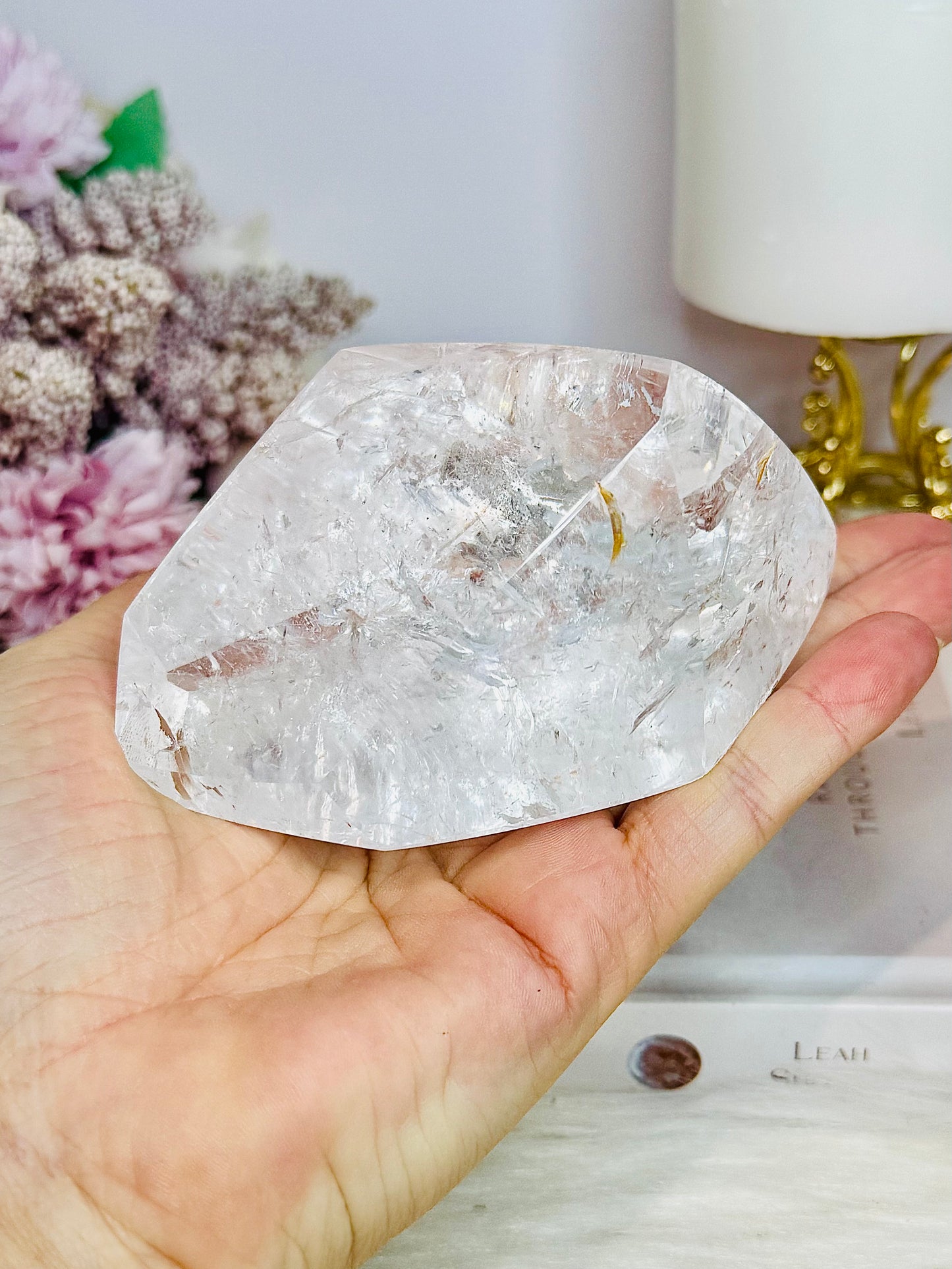Large High Grade Clear Quartz Polished Freeform with Rainbows 346g