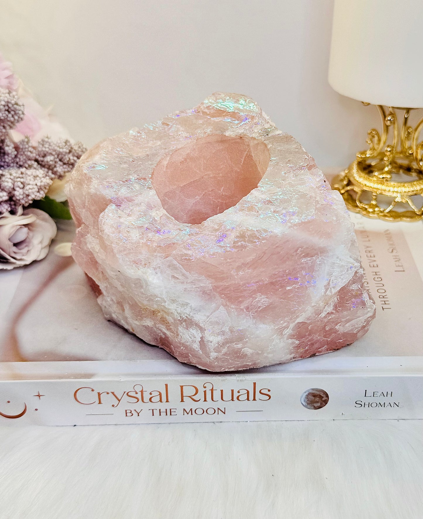 So Pretty!!!! Large Chunky 1.2KG 14cm Angel Aura Rose Quartz Candle Holder
