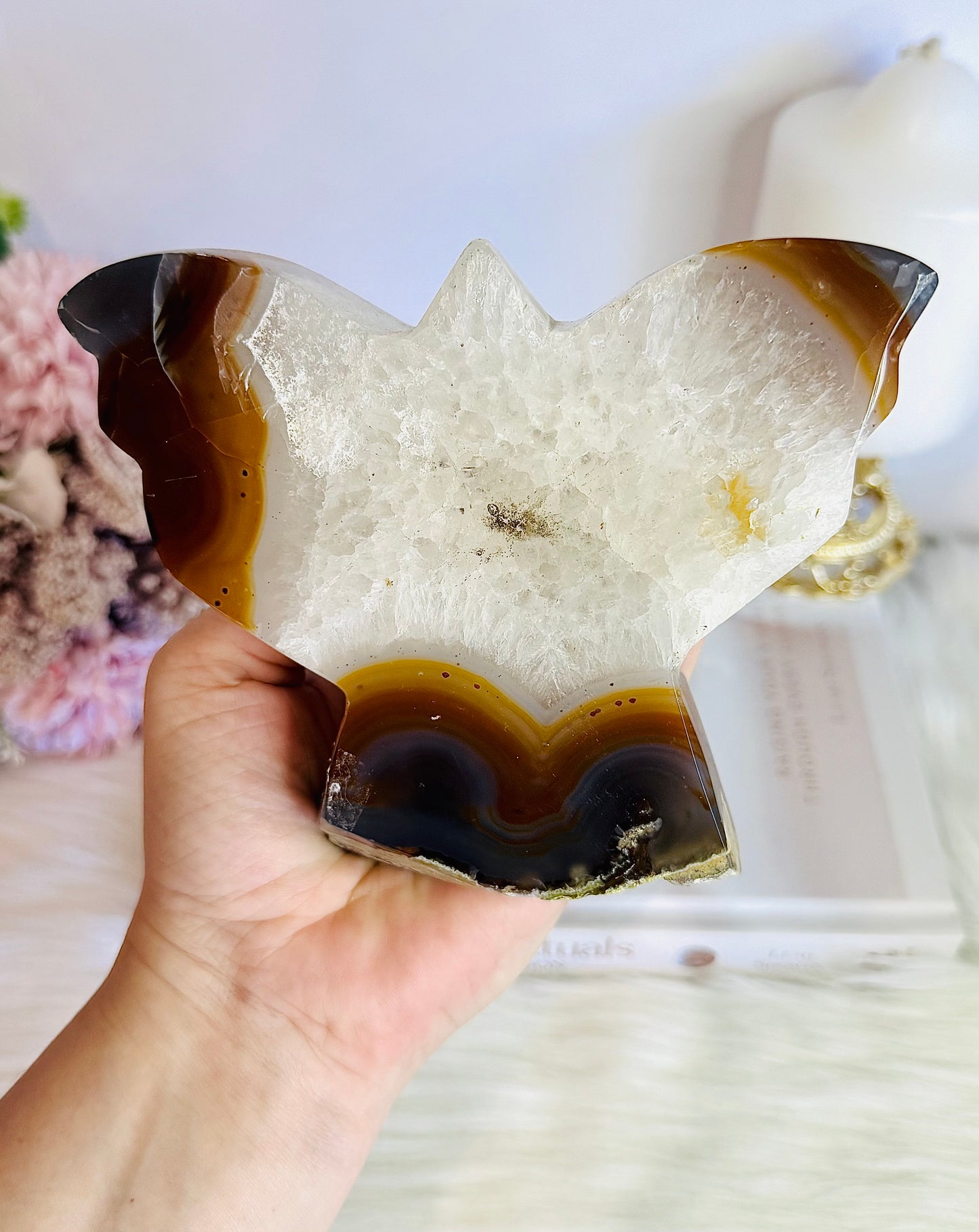 Large Chunky Druzy Agate 11.5cm 584gram Carved Butterfly