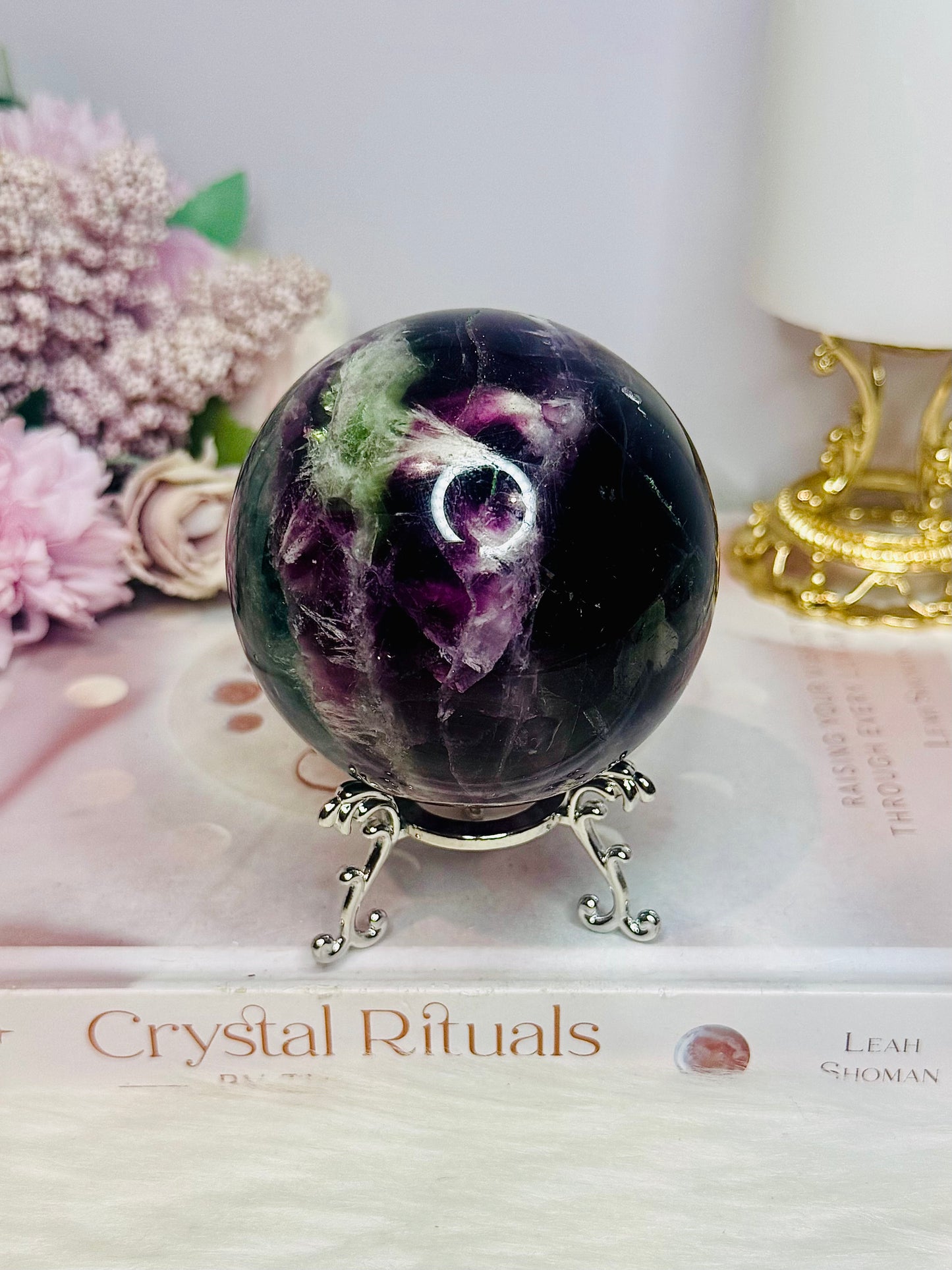 Large Rainbow Fluorite Sphere on Stand 607g
