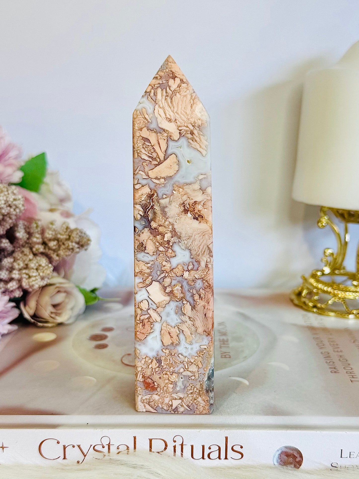 Unique Large 14cm Druzy Pink Agate Tower