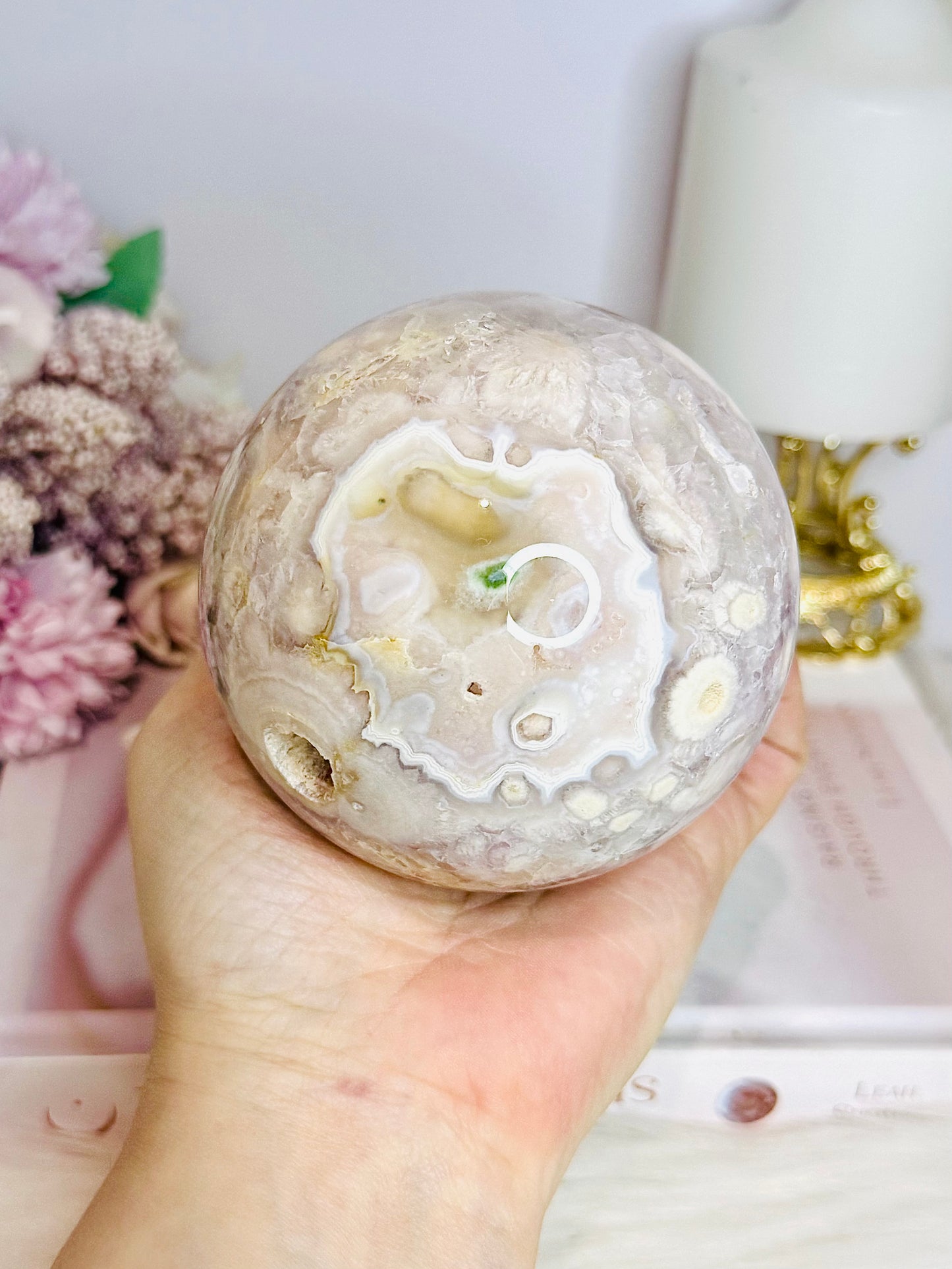 Rare Pink Amethyst X Flower Agate Large Sphere 890g On Stand