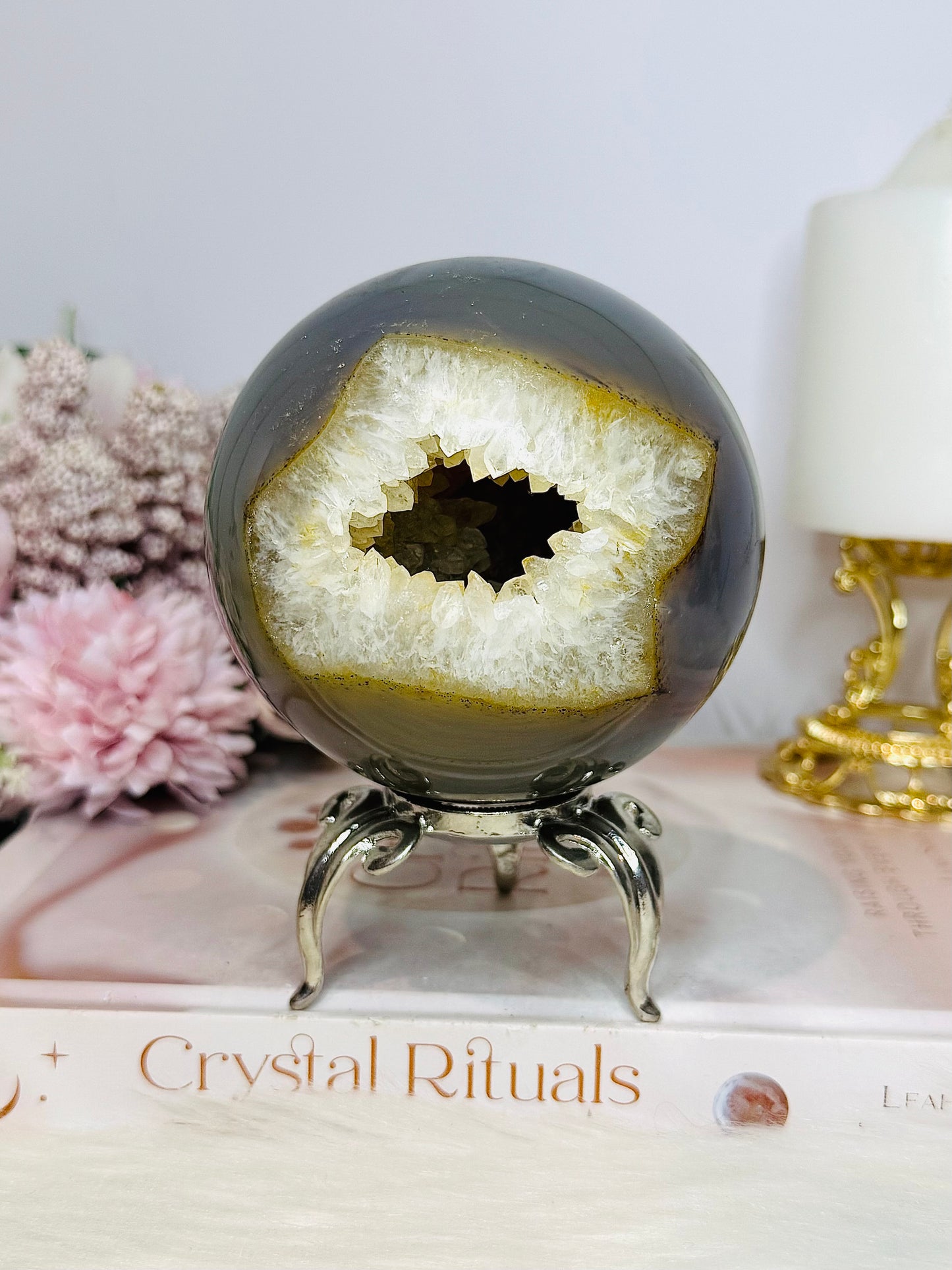 Large Druzy Agate Sphere On Stand From Brazil 821g
