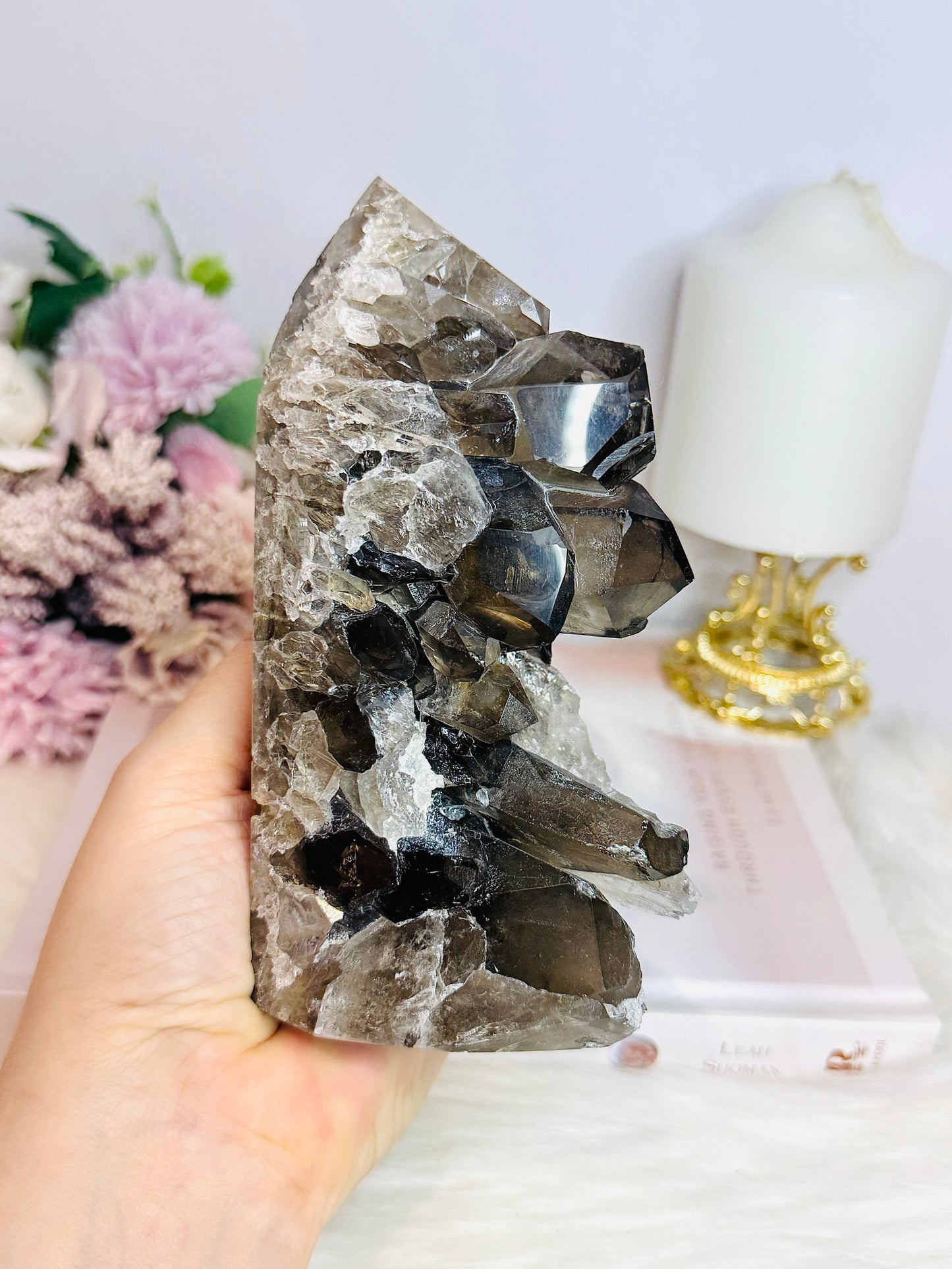 Smokey Quartz Cluster Tower 15cm 801g From Brazil (Points inconsistent not broken)