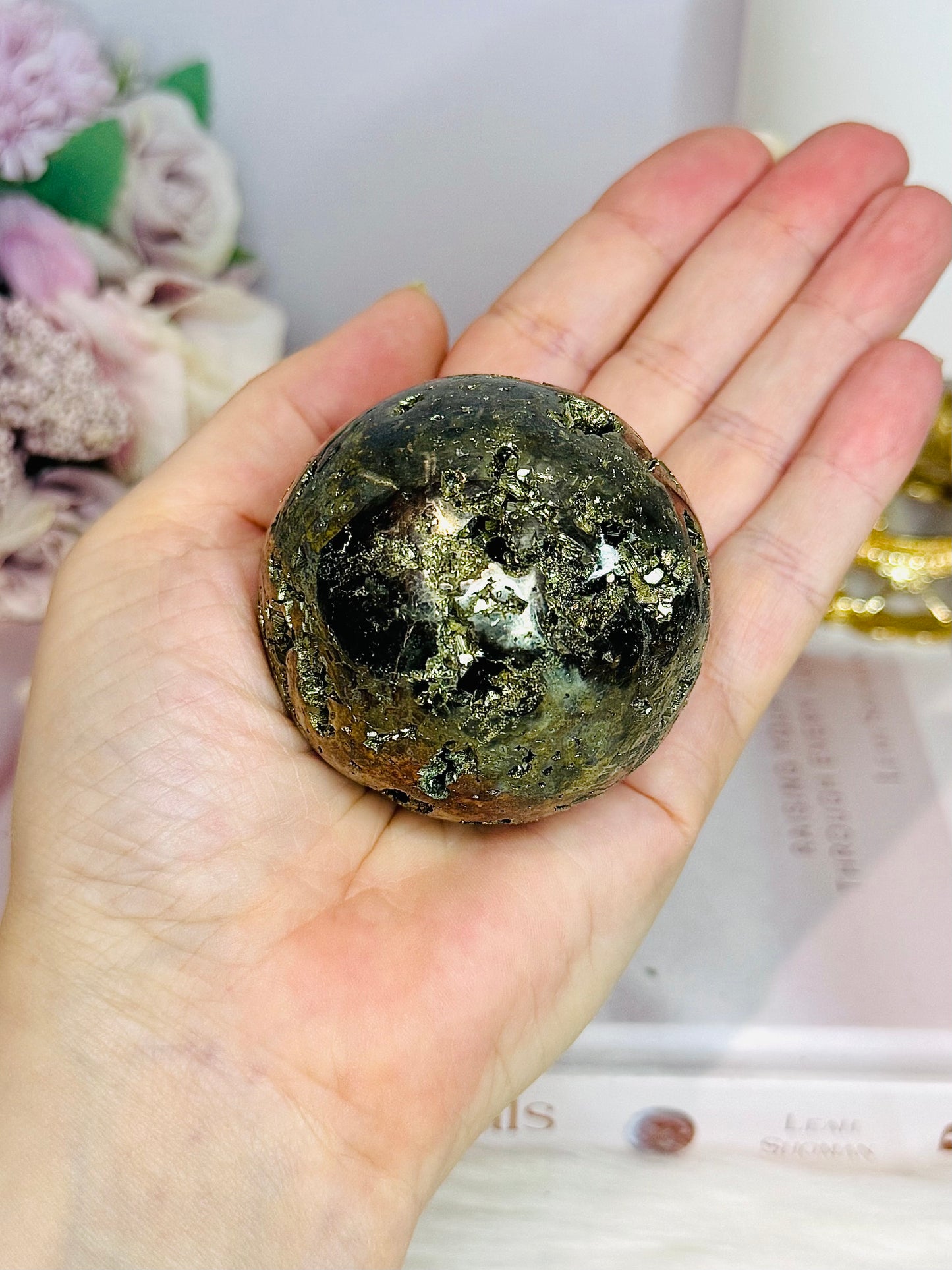 Druzy Pyrite Sphere on Stand 382g