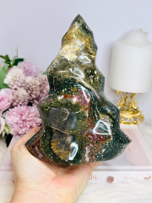 Huge Ocean Jasper Carved Flame | Freeform 17cm 1.14KG