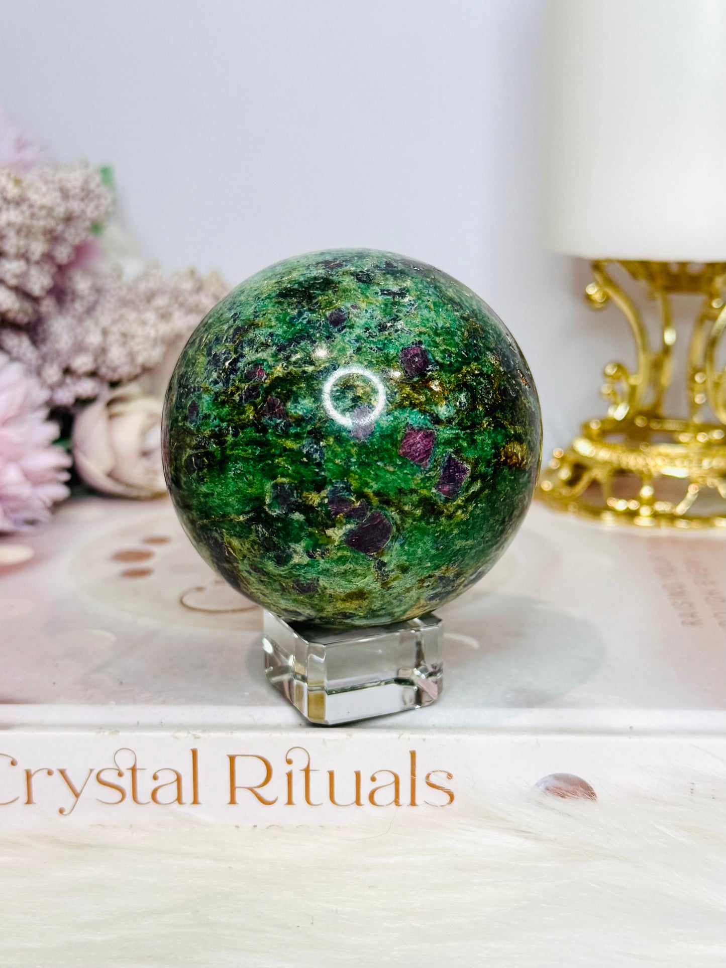 Ruby In Fuchsite Sphere UV Reactive On Stand 362g