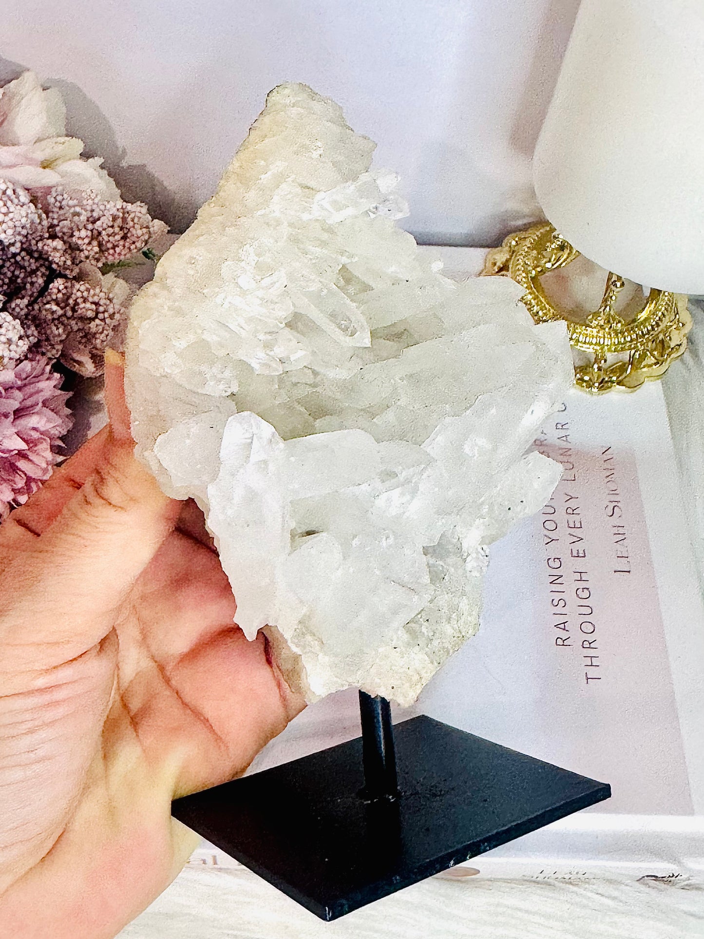 ⚜️ SALE ⚜️ Master Healer ~ Gorgeous Chunky Large 15cm Clear Quartz Cluster | Specimen On Black Stand