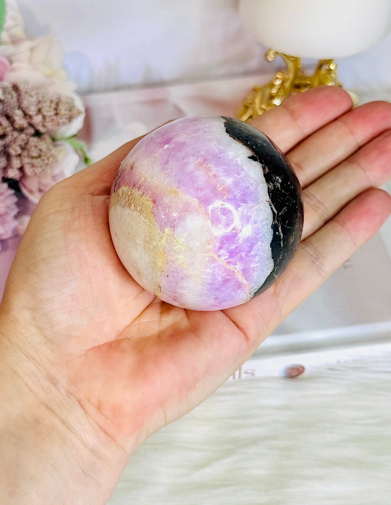 Rare Large Pink Aragonite Sphere on Stand 434g