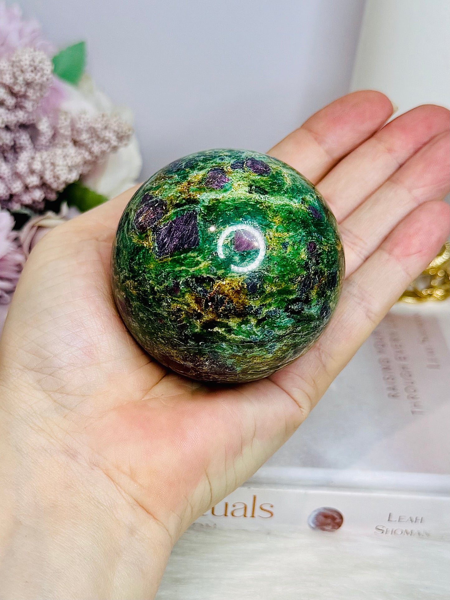 Large Ruby In Fuchsite Sphere UV Reactive On Stand 389g Full of Ruby
