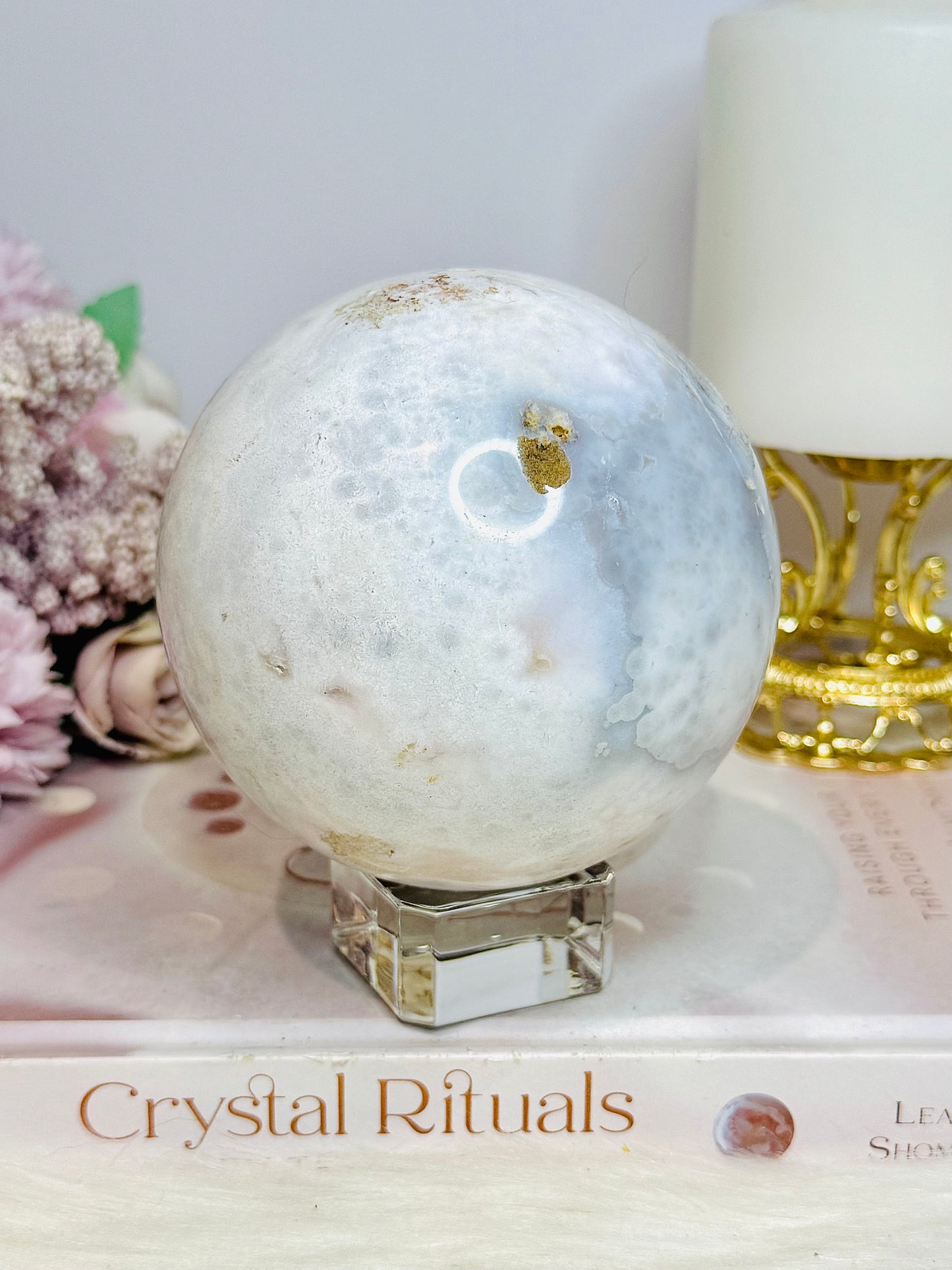 Large Agate Sphere with Blue Hues on Stand 860g