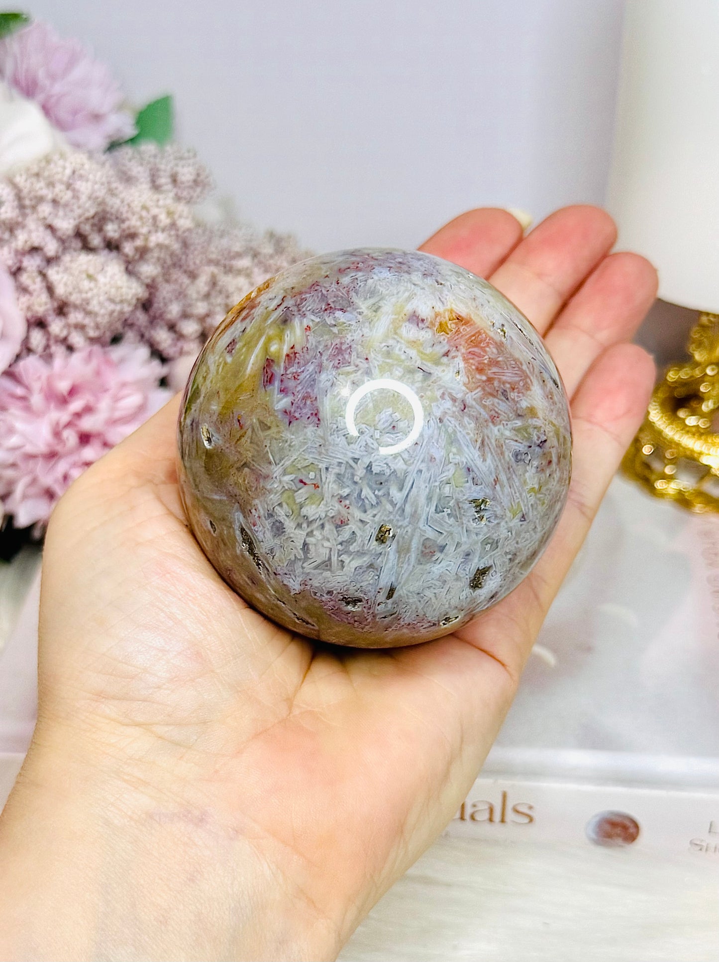 Ocean Jasper Rutile Sphere 468g On Stand