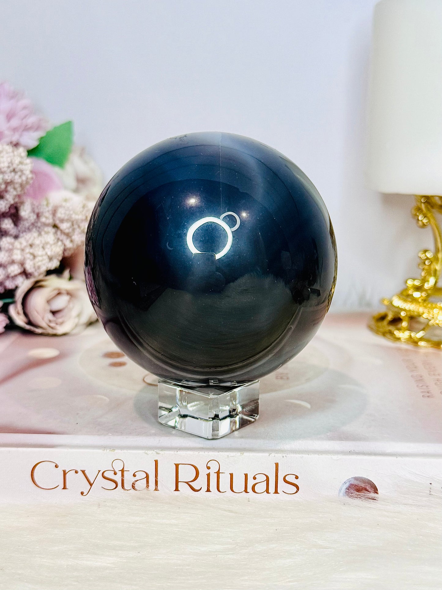 Large 536gram Blue Druzy Agate Sphere on Stand From Brazil