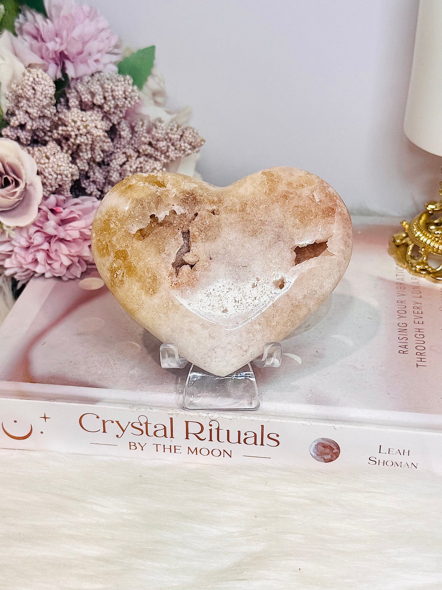 Pink Amethyst Druzy Heart 10cm On Stand