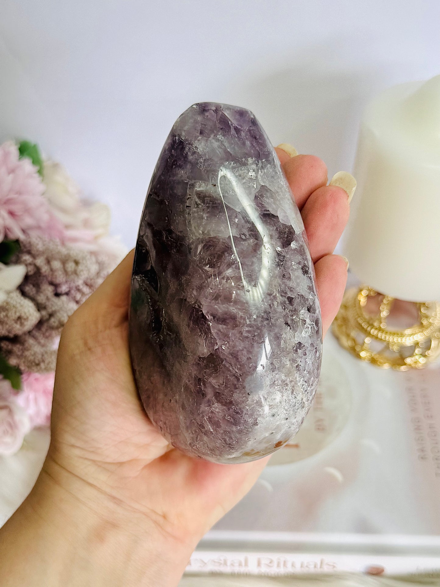 Fabulous Large 618gram Druzy Amethyst Chunky Carved Tear Drop | Flame From Brazil