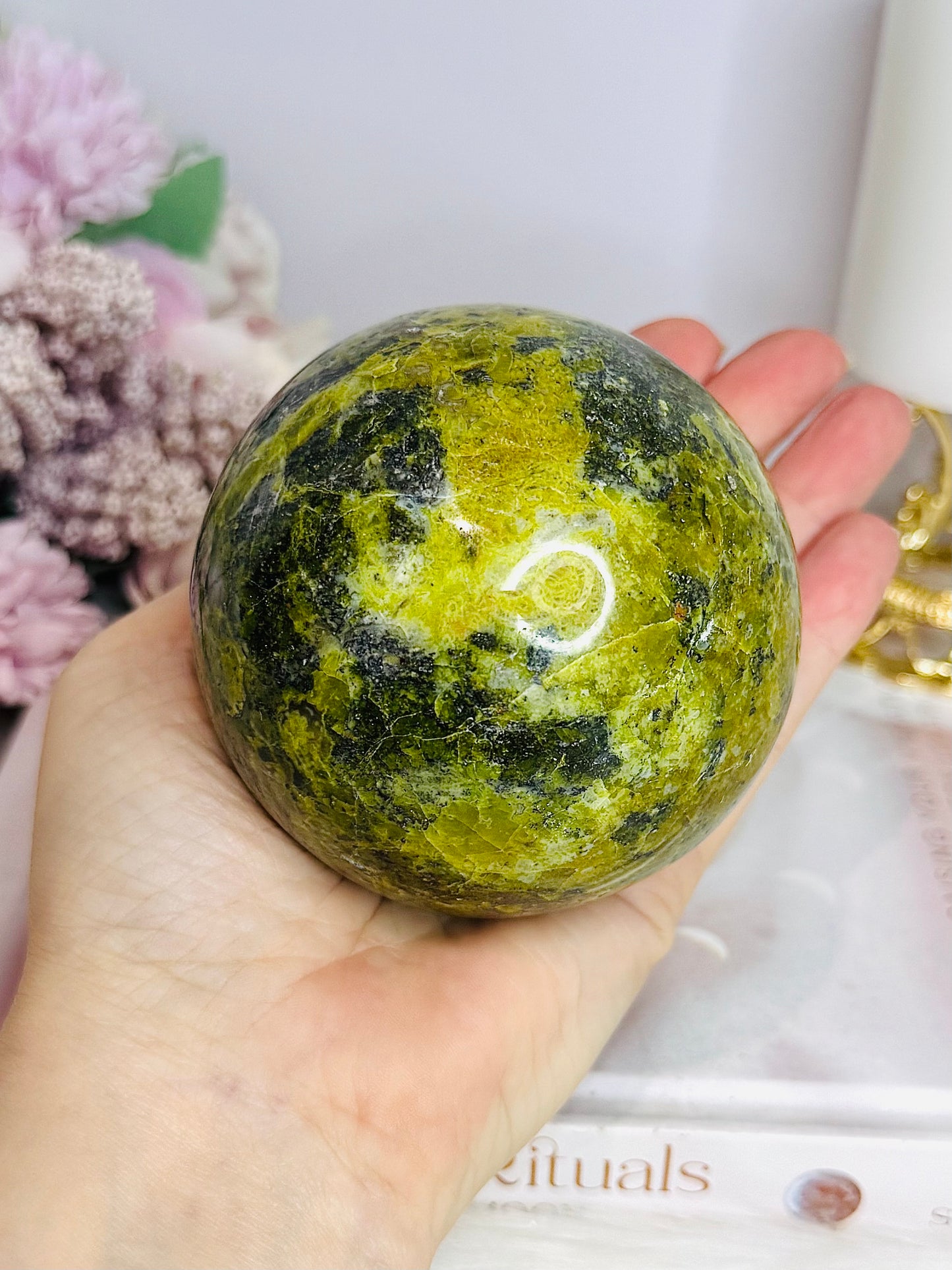 Huge Green Opal Sphere On Stand 590g