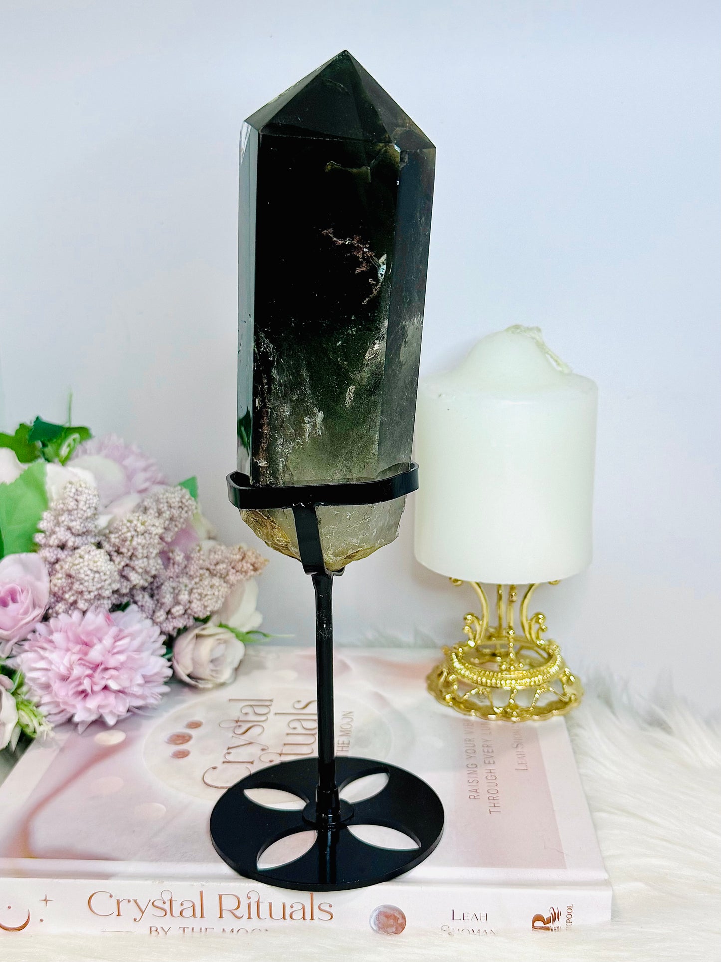 Large Garden Quartz | Lodolite Natural Polished Tower On Stand 25cm 903g