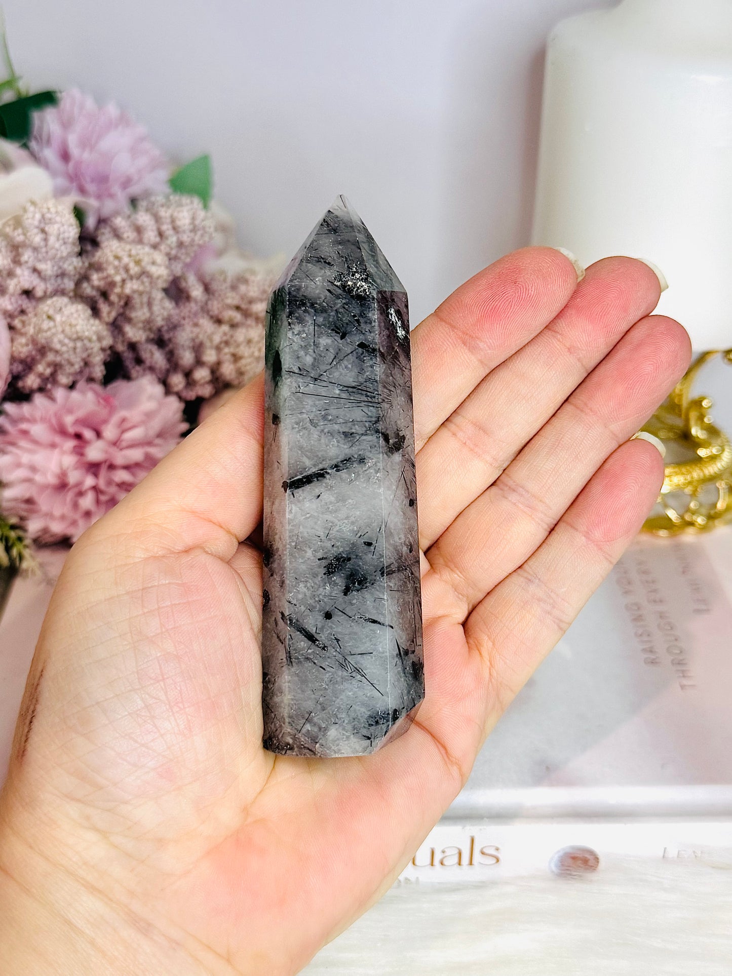 Black Tourmaline In Quartz Tower 11cm