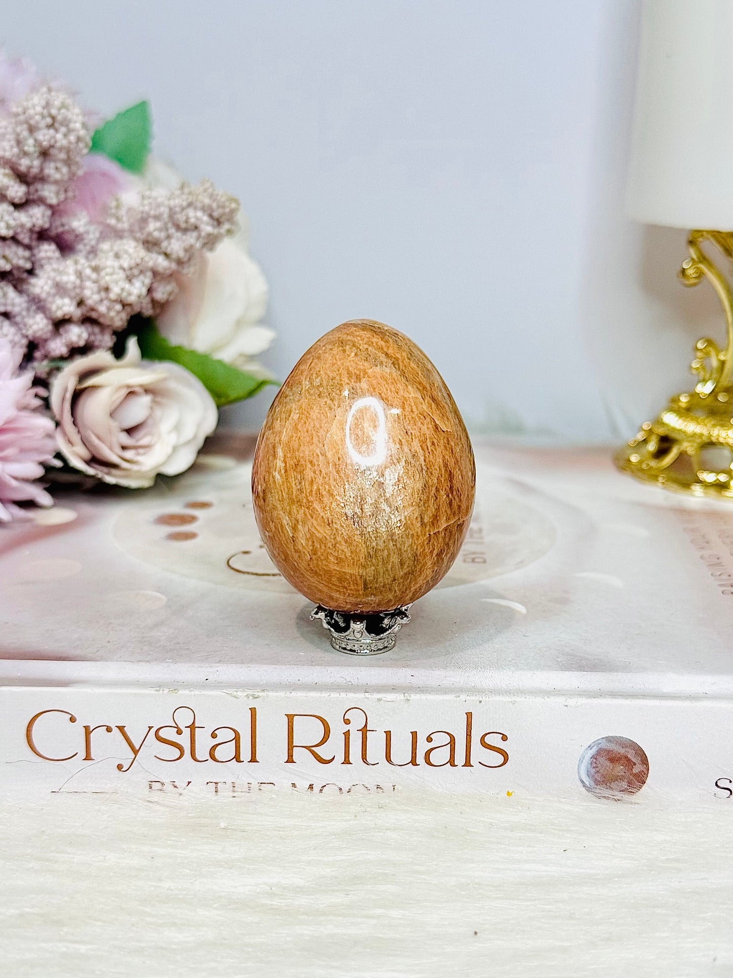 Peach Moonstone Egg on Stand 5cm