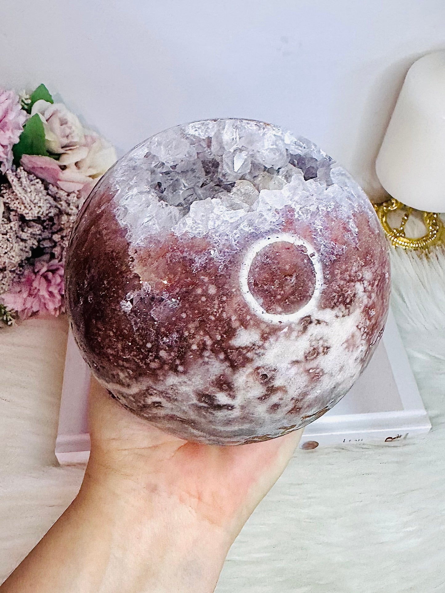 STATEMENT PIECE ~ The Most Spectacular High Grade Classy & Fabulous Huge Druzy Pink Amethyst Sphere From Brazil On Stand