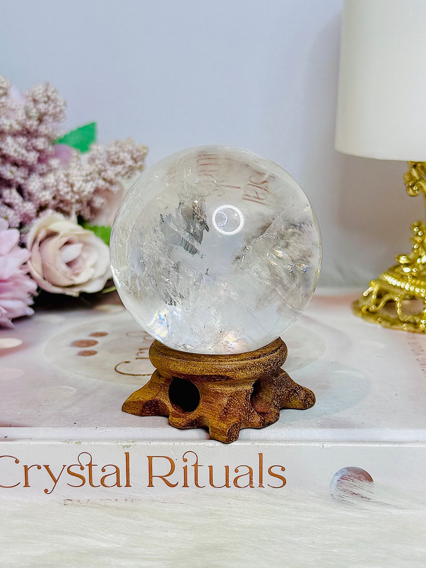 High Grade Clear Quartz Sphere Full of Rainbows 266g
