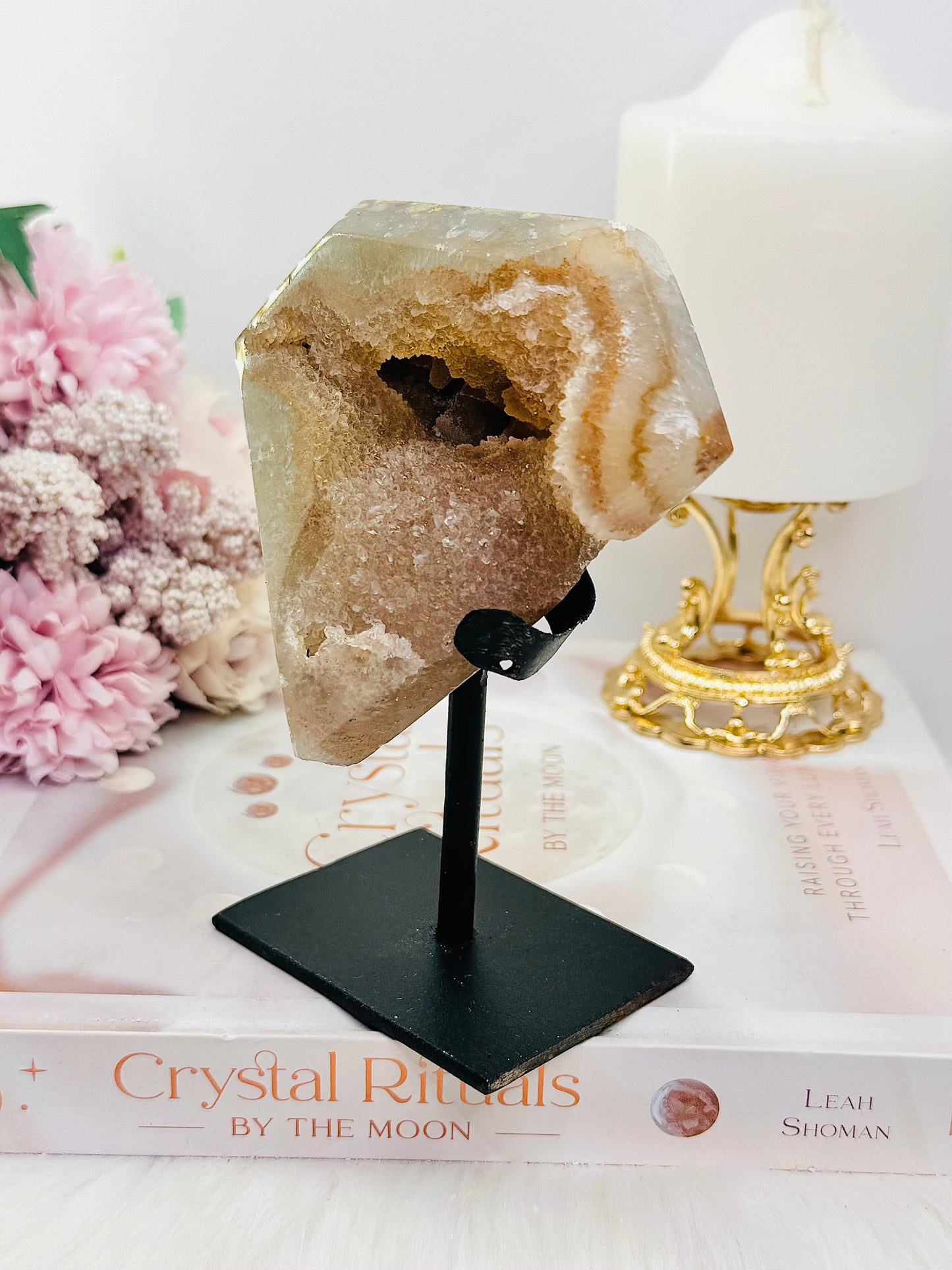 Gorgeous Large Druzy Agate Carving On Stand From Brazil 13cm