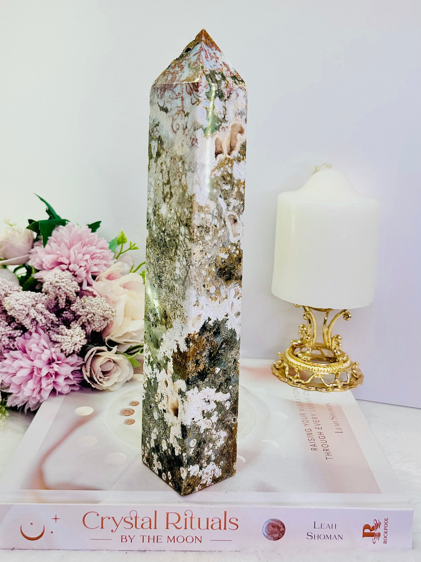 Large Chunky 24cm 793gram Druzy Orbicular Ocean Jasper Tower