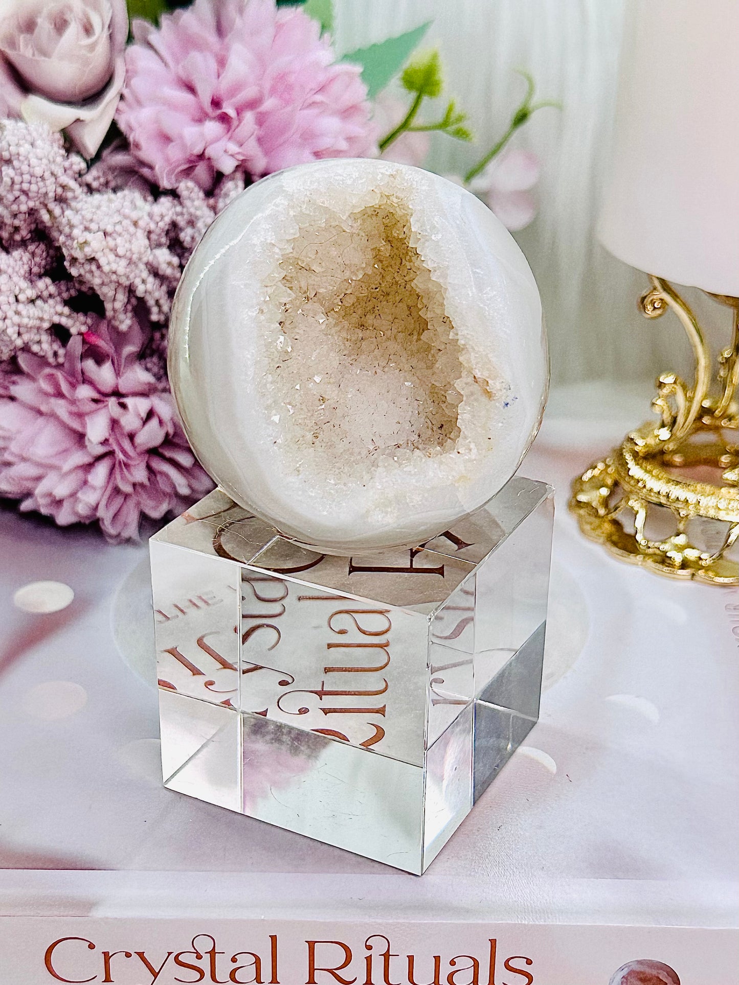 Divinely Angelic Druzy Agate Sphere On Stand (Glass stand in pic is display only)