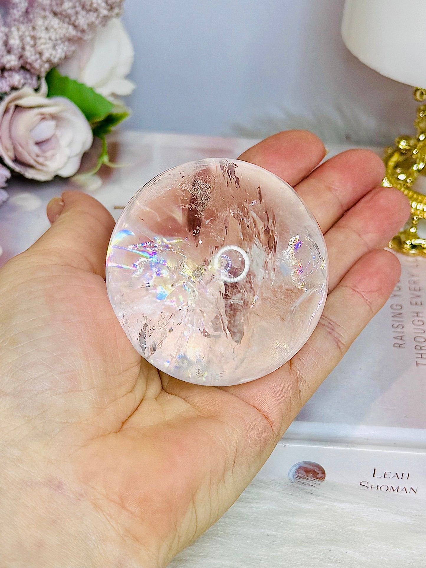 High Grade Clear Quartz Sphere Full of Rainbows 266g