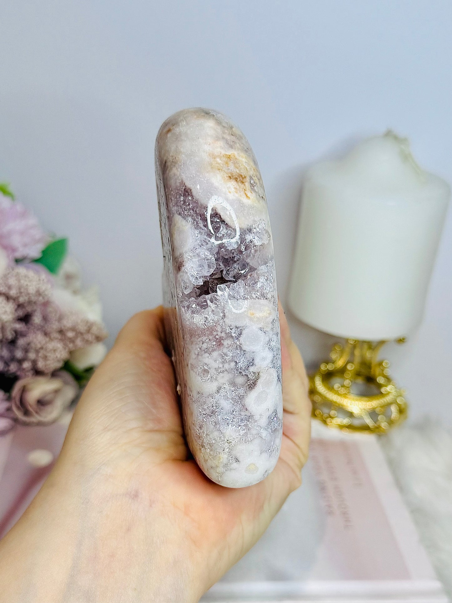 Large Druzy Pink Amethyst Chunky Heart on Stand 615g