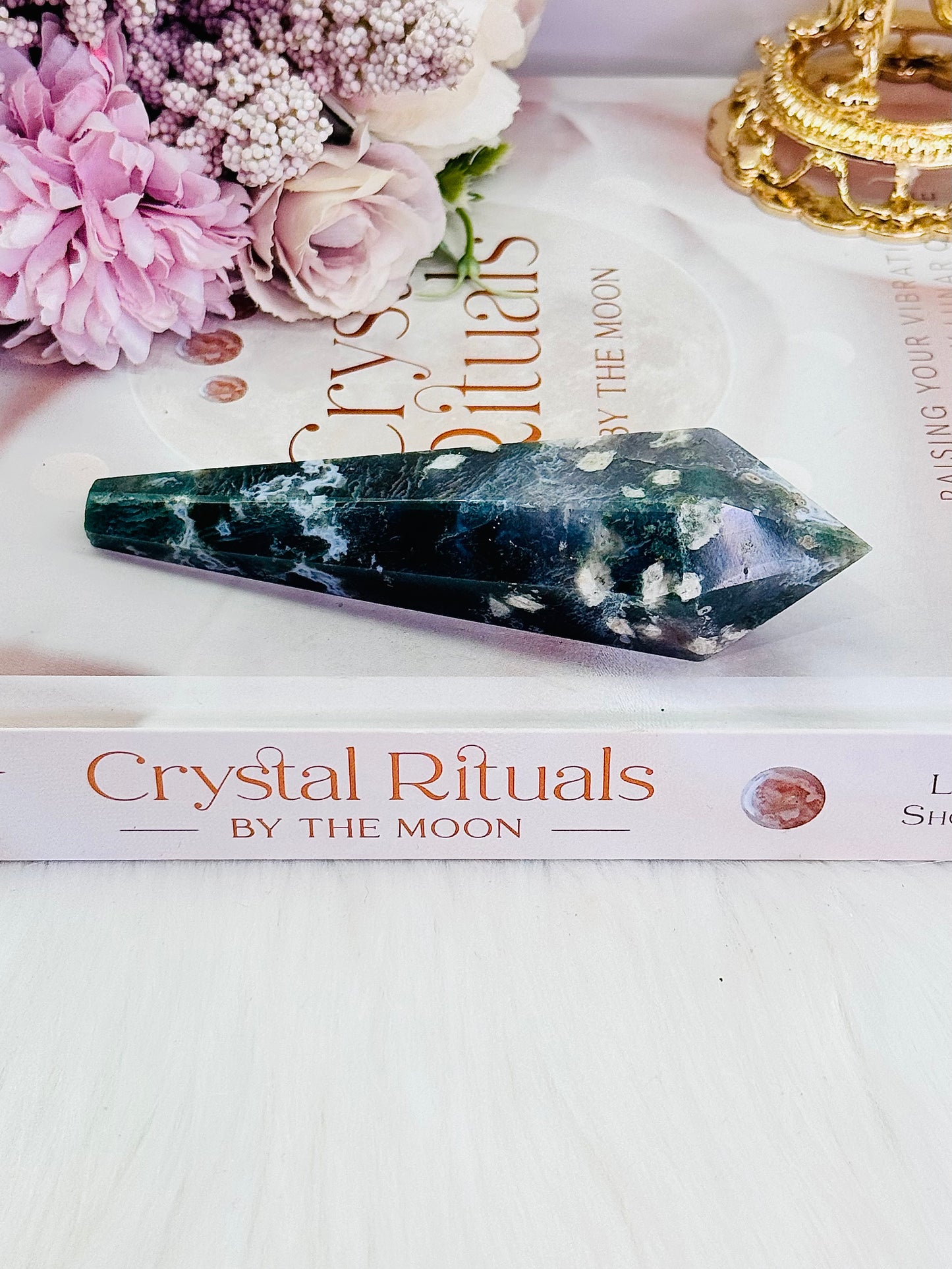 Beautiful 11.5cm Moss Agate Wand | Tower