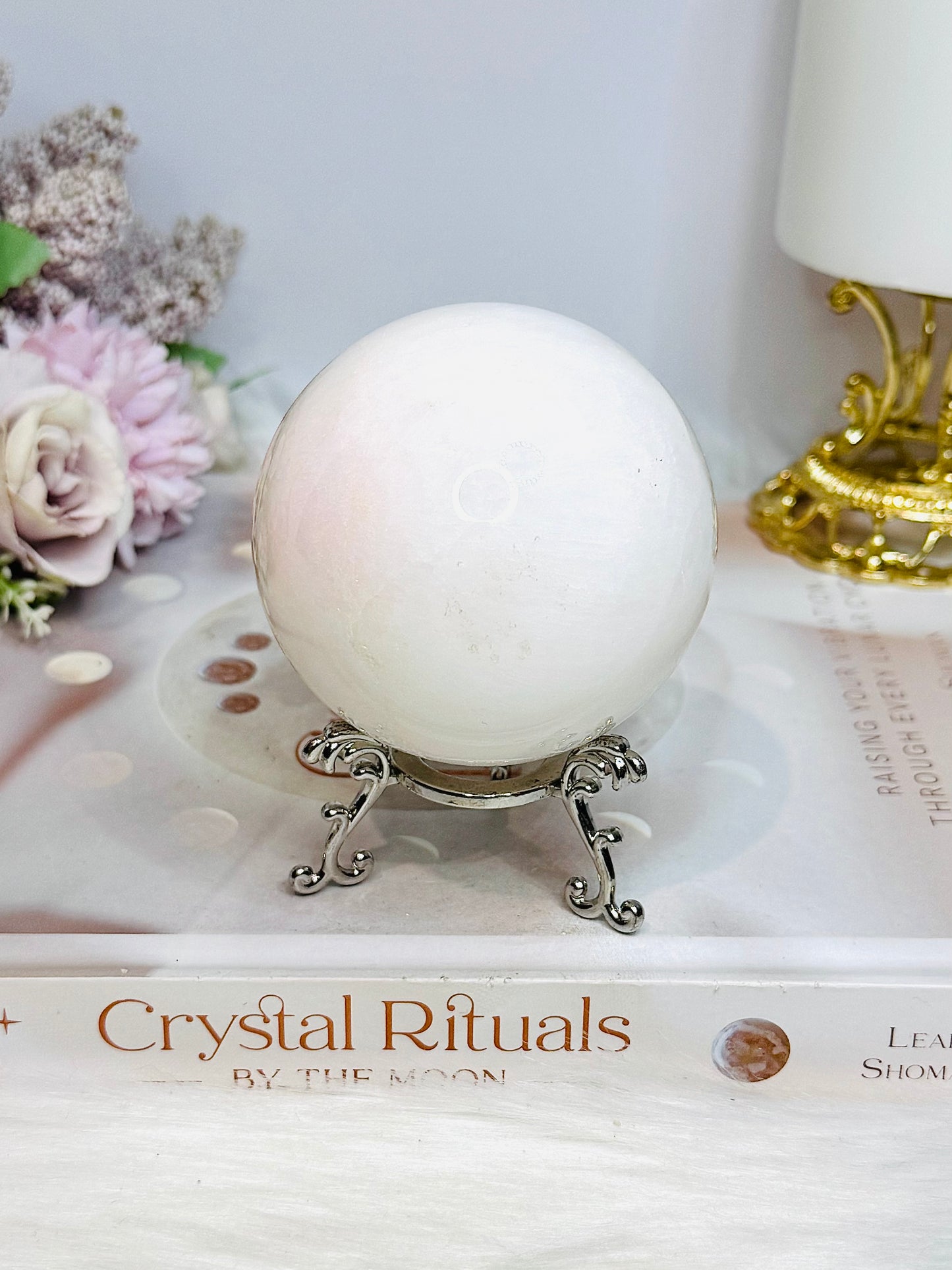 Large Mangano Calcite Sphere (UV Reactive) On Stand 420g